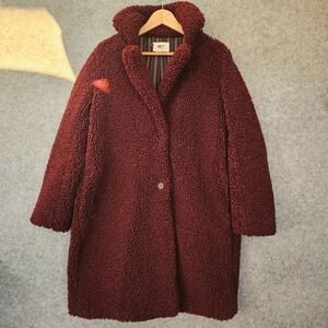 Burgundy Coat Womens Sherpa Large Teddy Bordeaux Heavy Cozy Chunky‎ MKT STUDIO